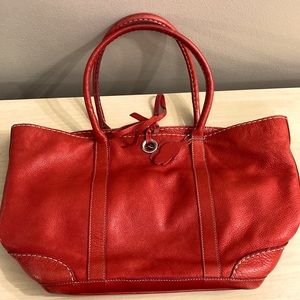 Roots Red Leather Tote Bag